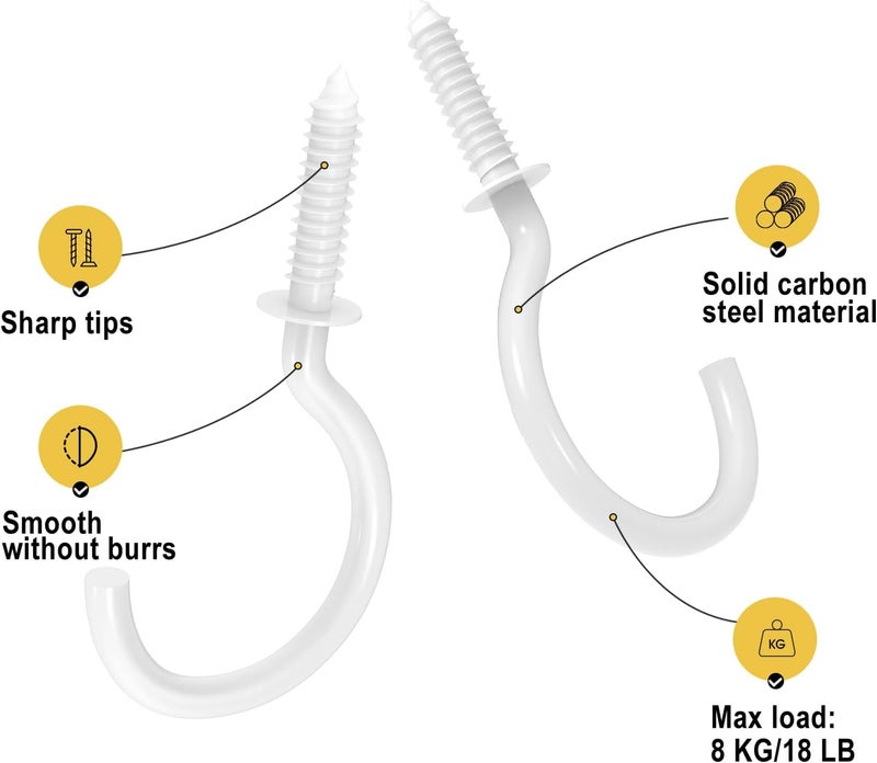 RELBRO Screw Hooks, 1 Inch Metal Screw in Cup Hooks, White, 100 Pcs - Image 4